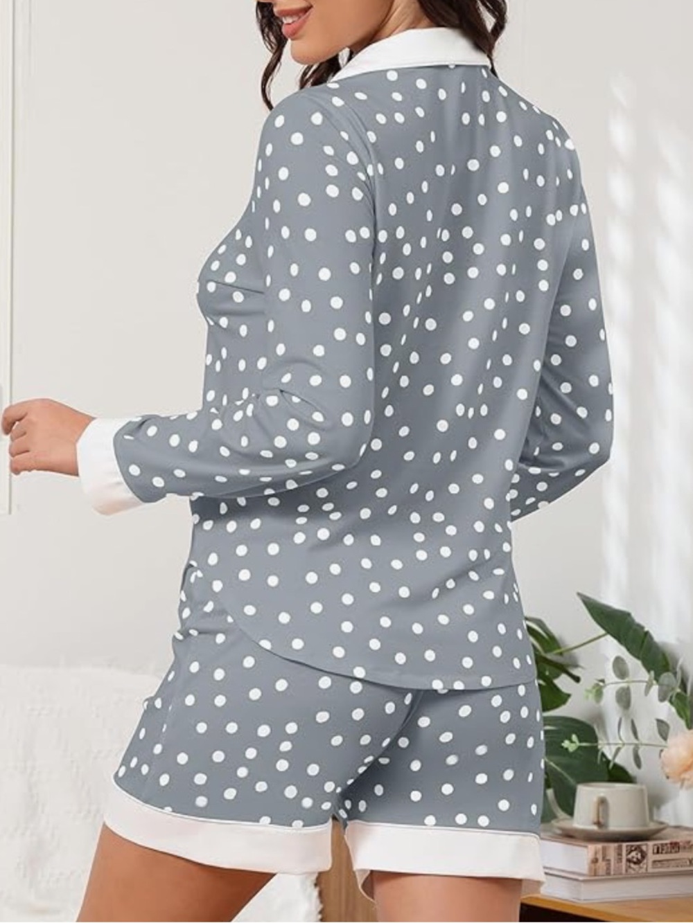 Classic Polka Dot Two-Piece Pajama Set - Grey/White